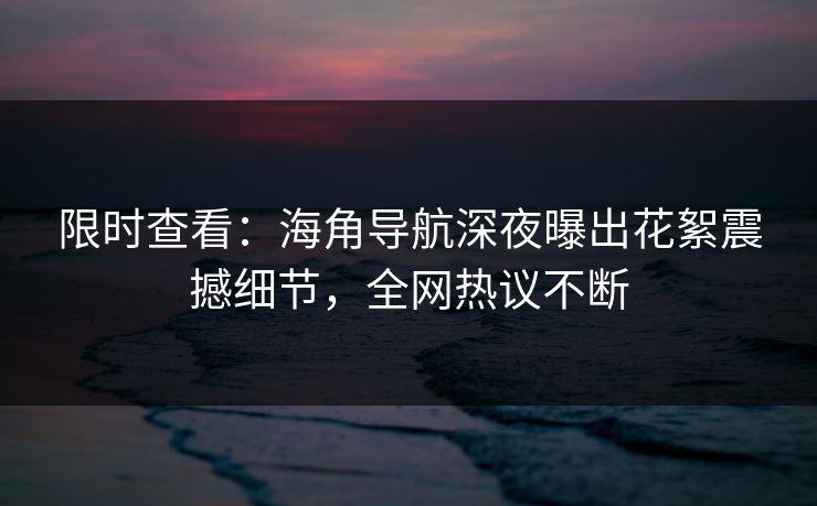 限时查看：海角导航深夜曝出花絮震撼细节，全网热议不断