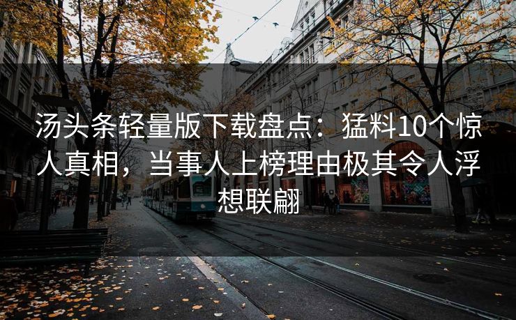 汤头条轻量版下载盘点：猛料10个惊人真相，当事人上榜理由极其令人浮想联翩